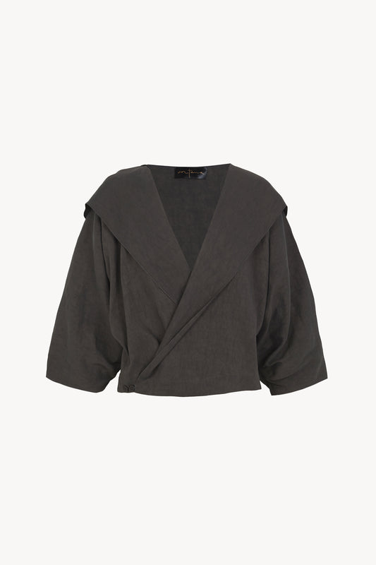 Odel, dark grey short linen and cupro jacket