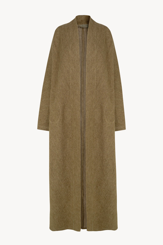 Tourmaline, khaki jacquard linen coat