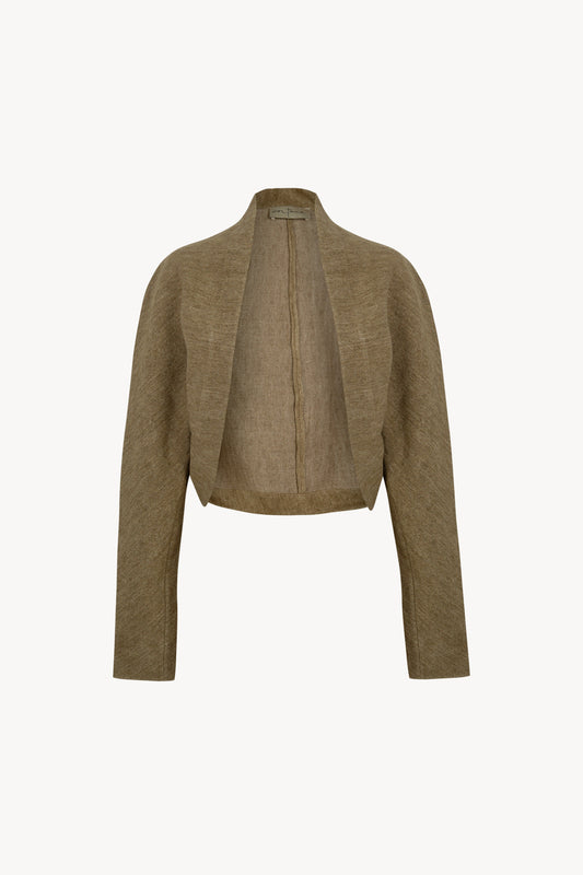 Tourmaline, khaki jacquard linen short jacket