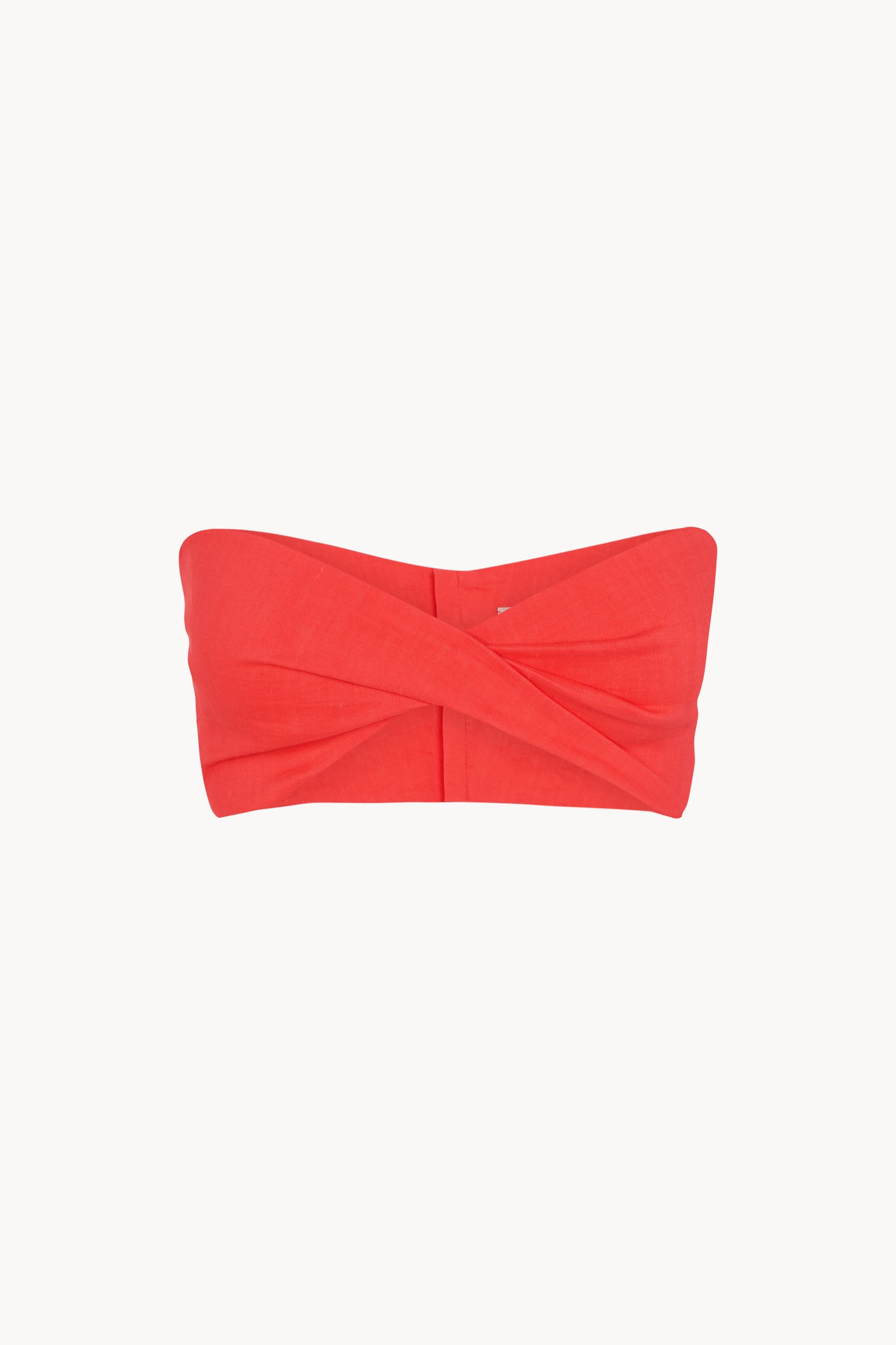 Aman, coral red strapless top