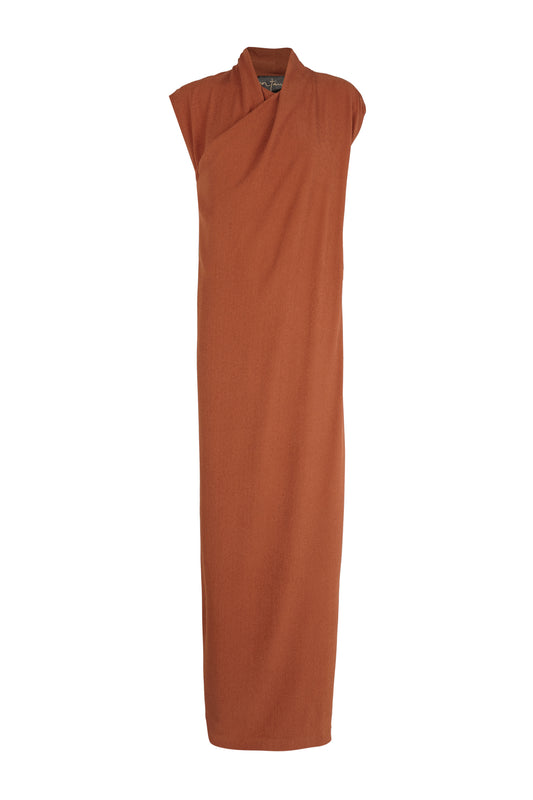 Amanita, vestido largo de seda stretch rojo lava