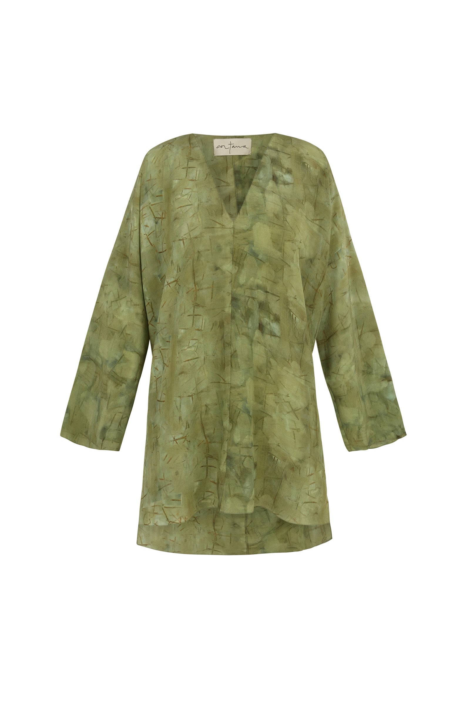 Amina, top in amantis print silk