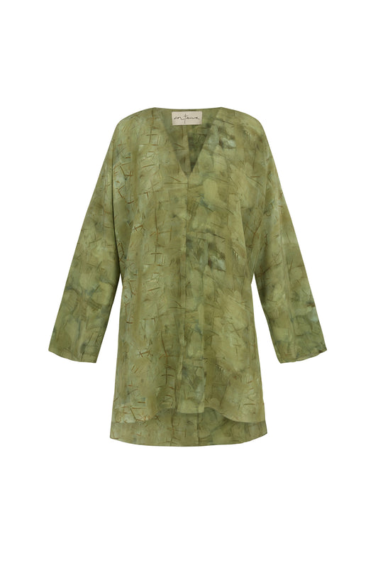 Amina, top en seda amantis print