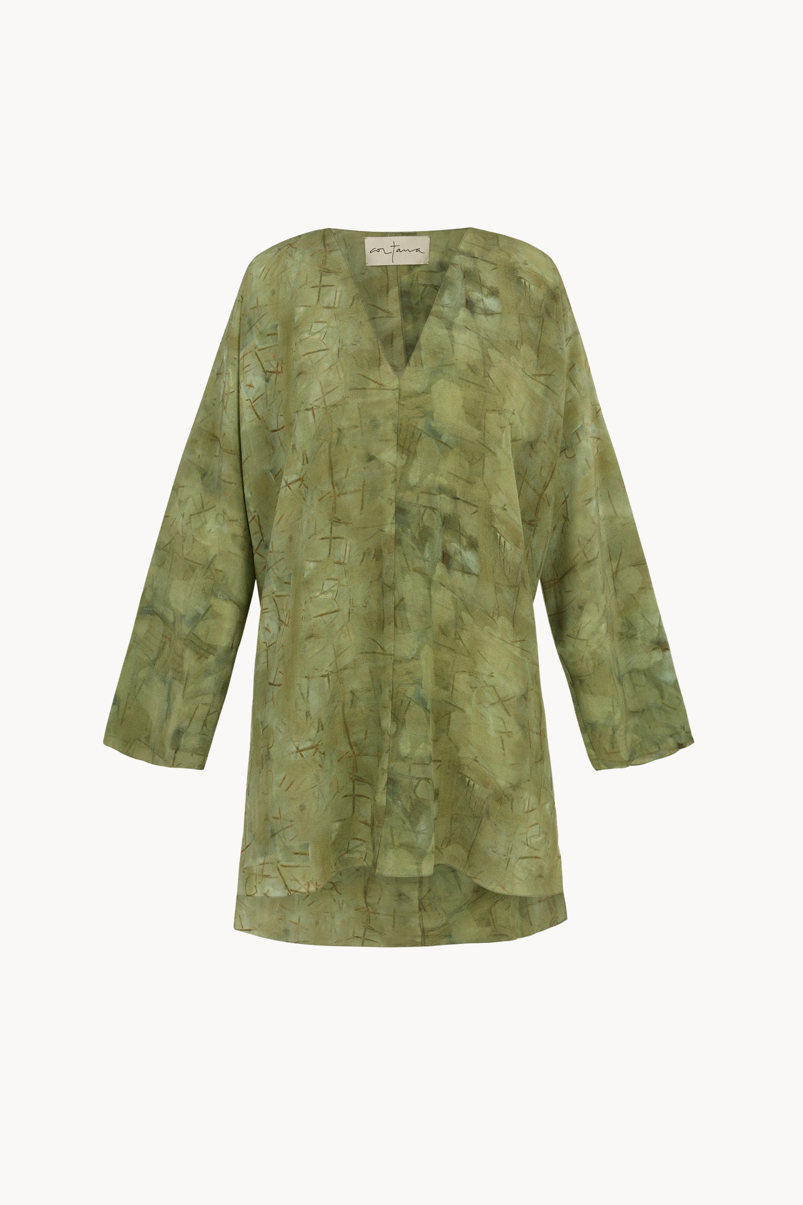 Amina, top in amantis print silk