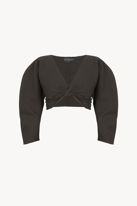 Ara, crop top entrecruzado gris mocha