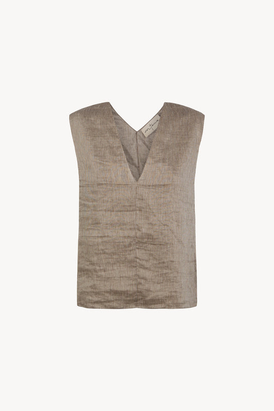 Aria, grey striped linen and silk top