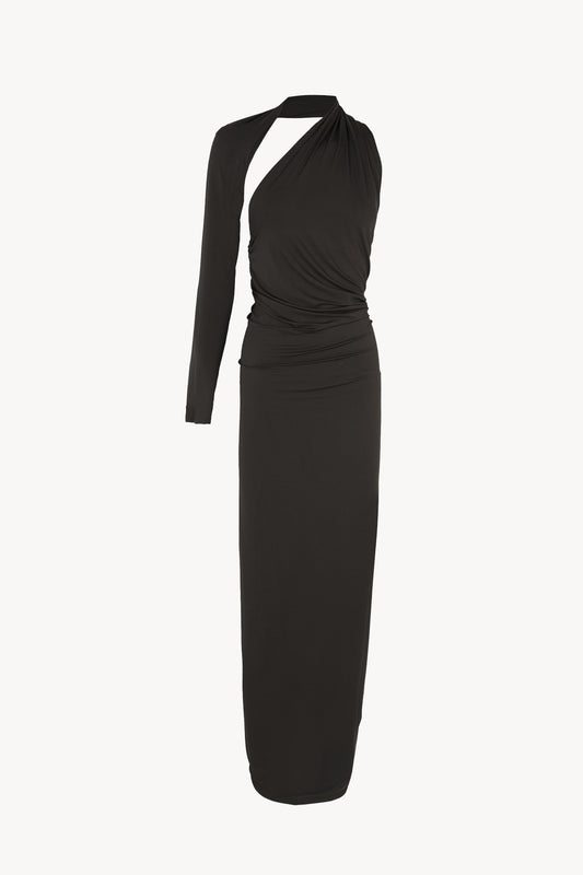 Babar, vestido asimetrico en cupro stretch grafito