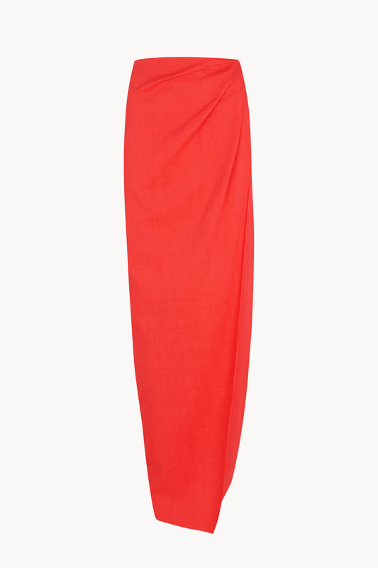 Bahia, coral red long stretch skirt in hemp and viscose