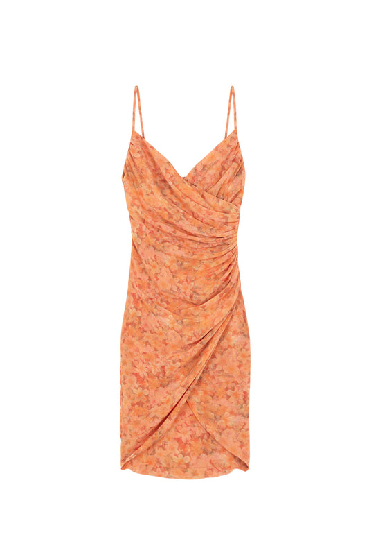 Biba, short draped dress in printed silk