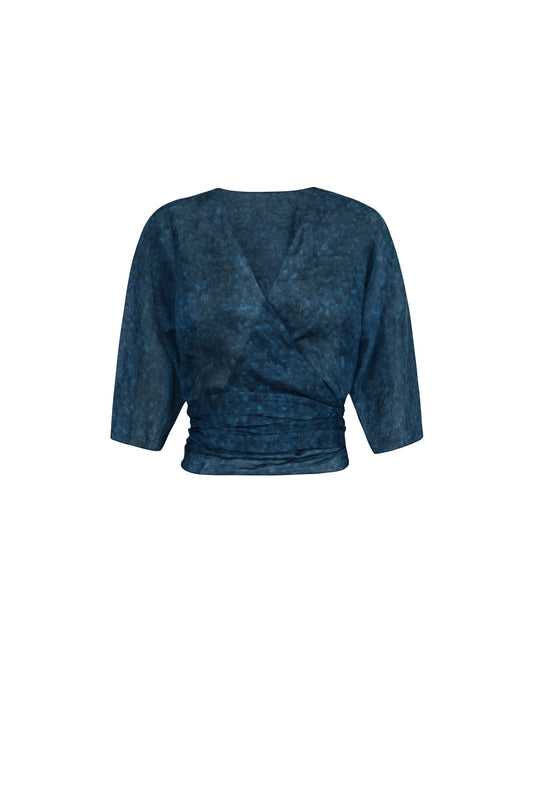 Blues, tokyo print ramie top