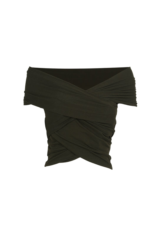 Canela, dark green crossover crop top