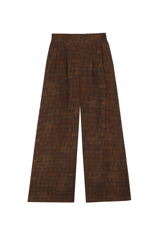 Cassiopea, pantalon ancho de cupro jord print