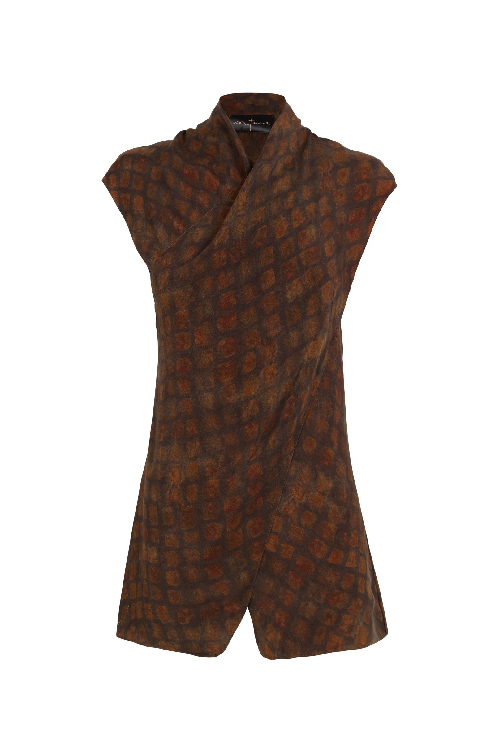 Cassiopea, cupro jord print wrap top