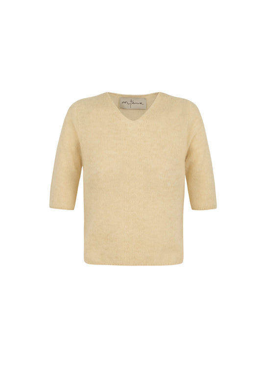 Chai, ivory alpaca, cashmere and silk knit top