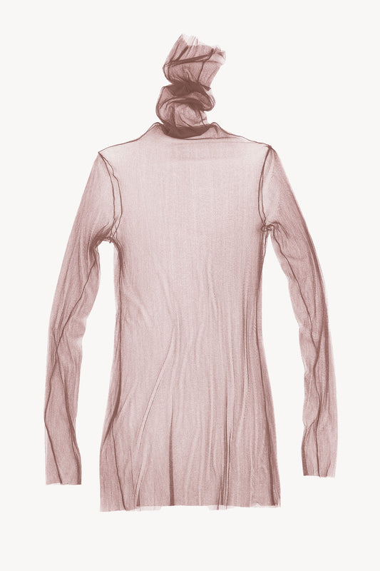 cisne, high neck silk tulle top buffle