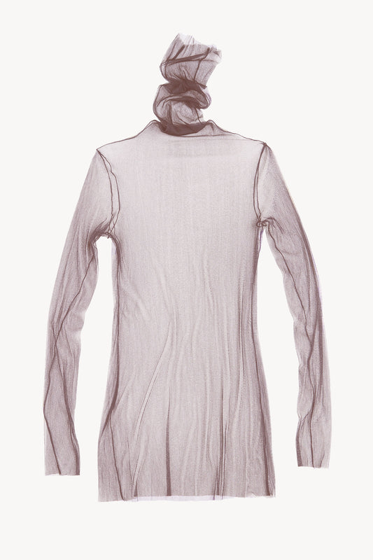 cisne, high neck silk tulle top chocolat