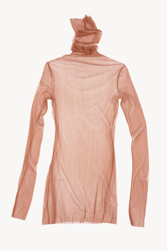 cisne, high neck silk tulle top cuivre