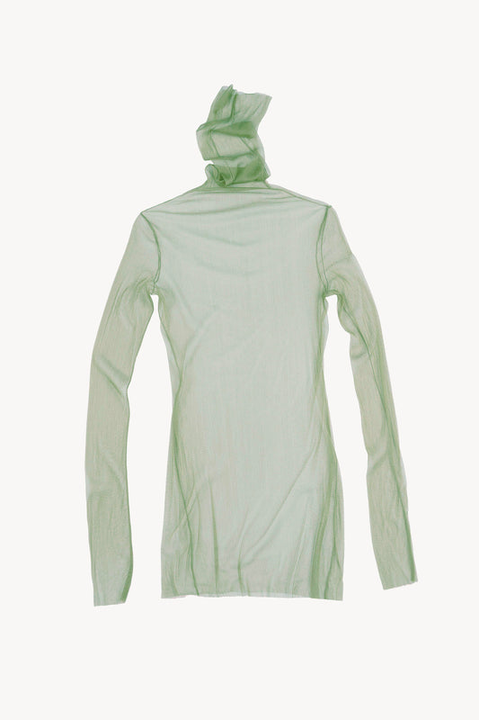 cisne, high neck silk tulle top dark green