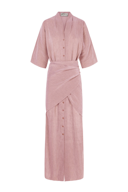 Cleo, red striped linen and silk dress