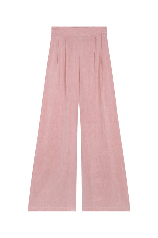 Cleo, red striped linen and silk pants