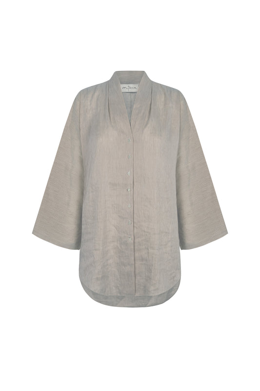 Cleo, green striped linen and silk shirt