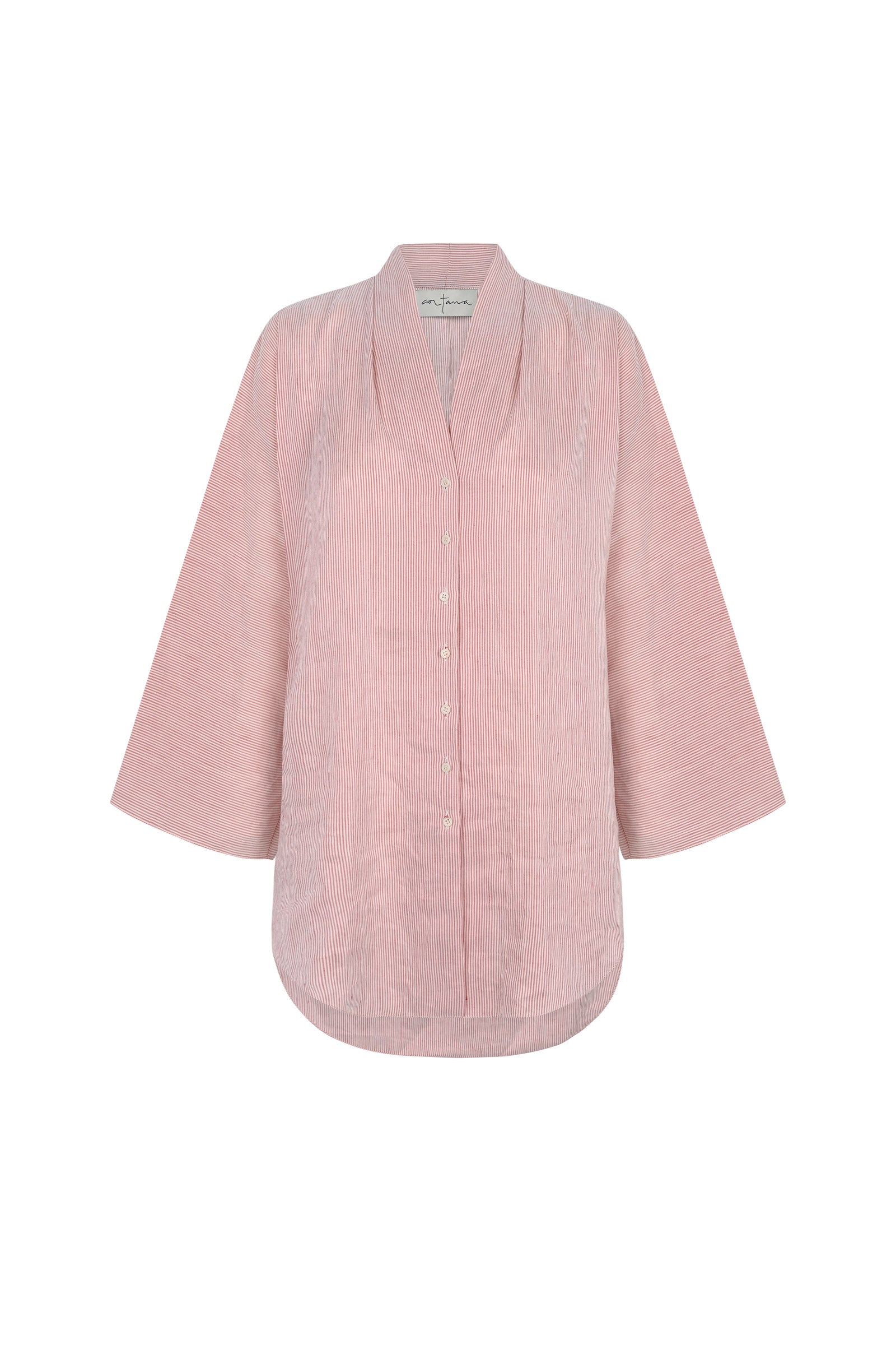 Cleo, camisa en lino y seda a rayas rojas