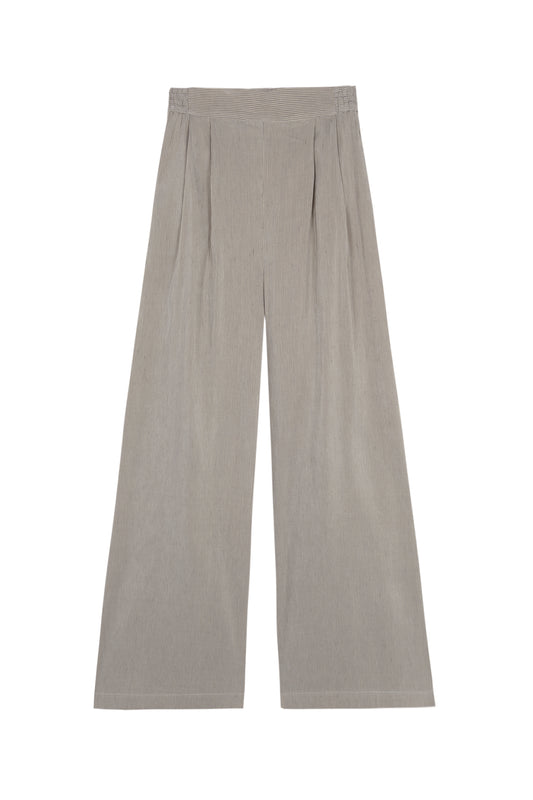 Cleo, green striped linen and silk pants