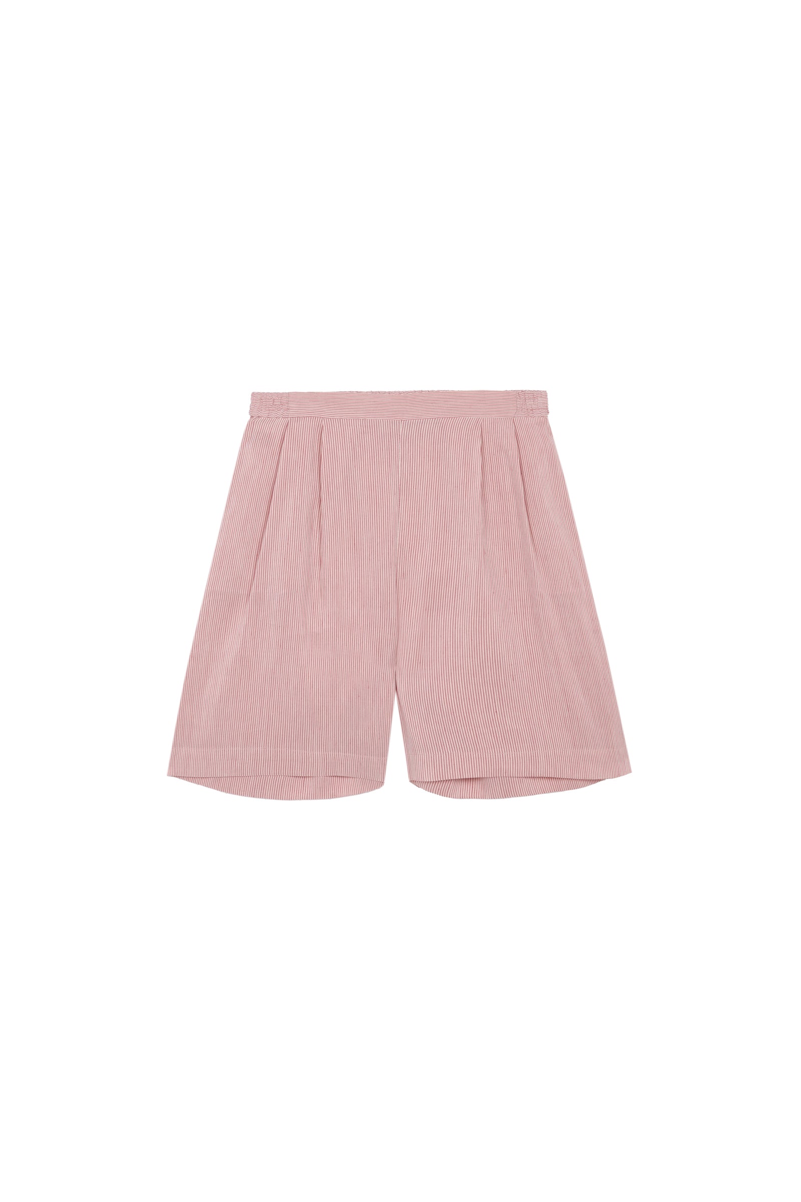 Cleo, pantalon corto en lino y seda a rayas rojas