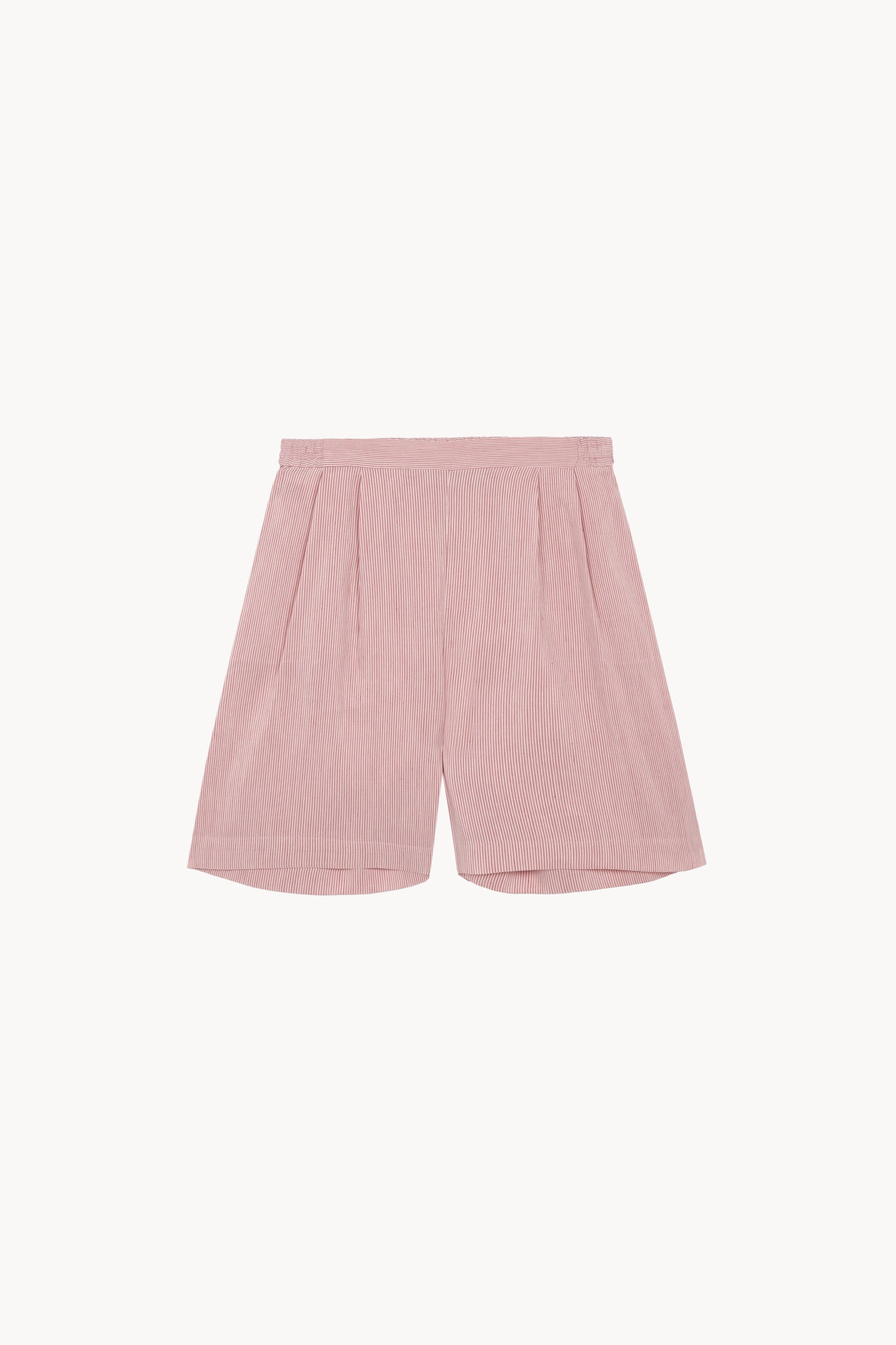 Cleo, pantalon corto en lino y seda a rayas rojas