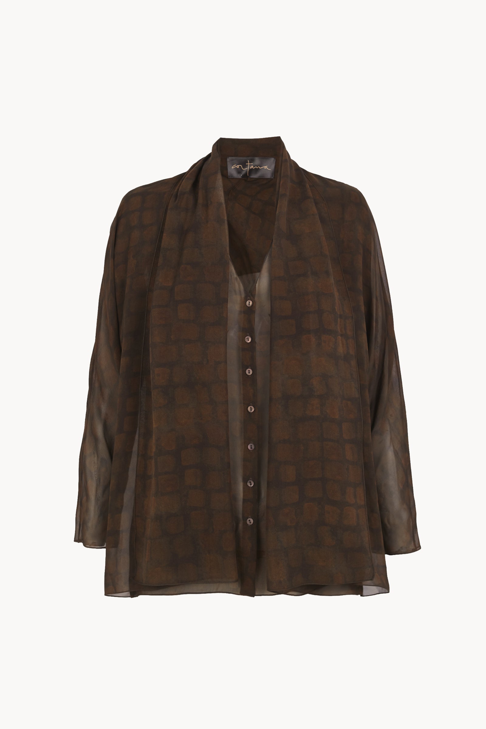 Copal, camisa en georgette de seda jord print