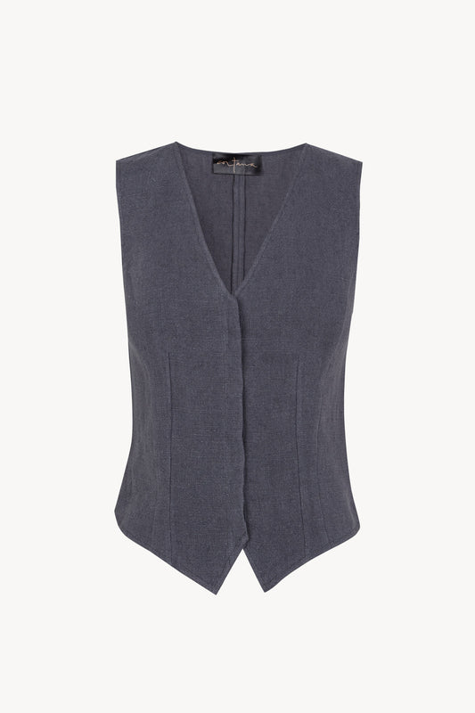 Costa, chaleco de lino azul empolvado