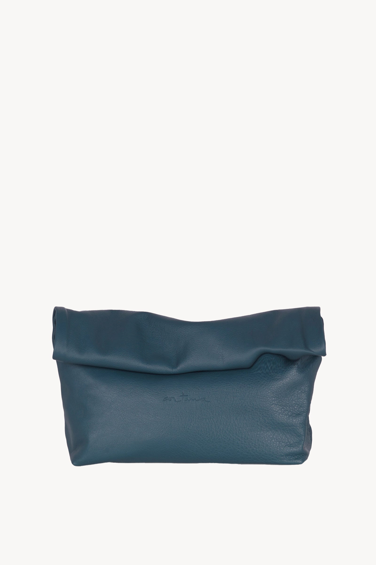 Delhi L, clutch grande en cuero verde océano
