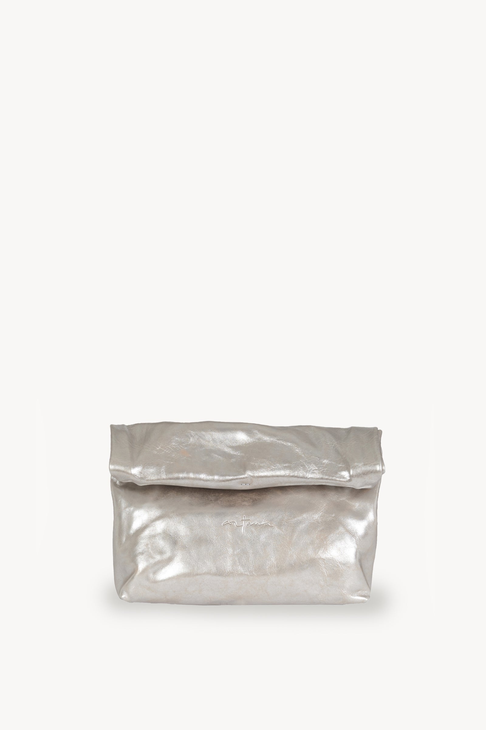Delhi S, clutch de cuero blanco plateado