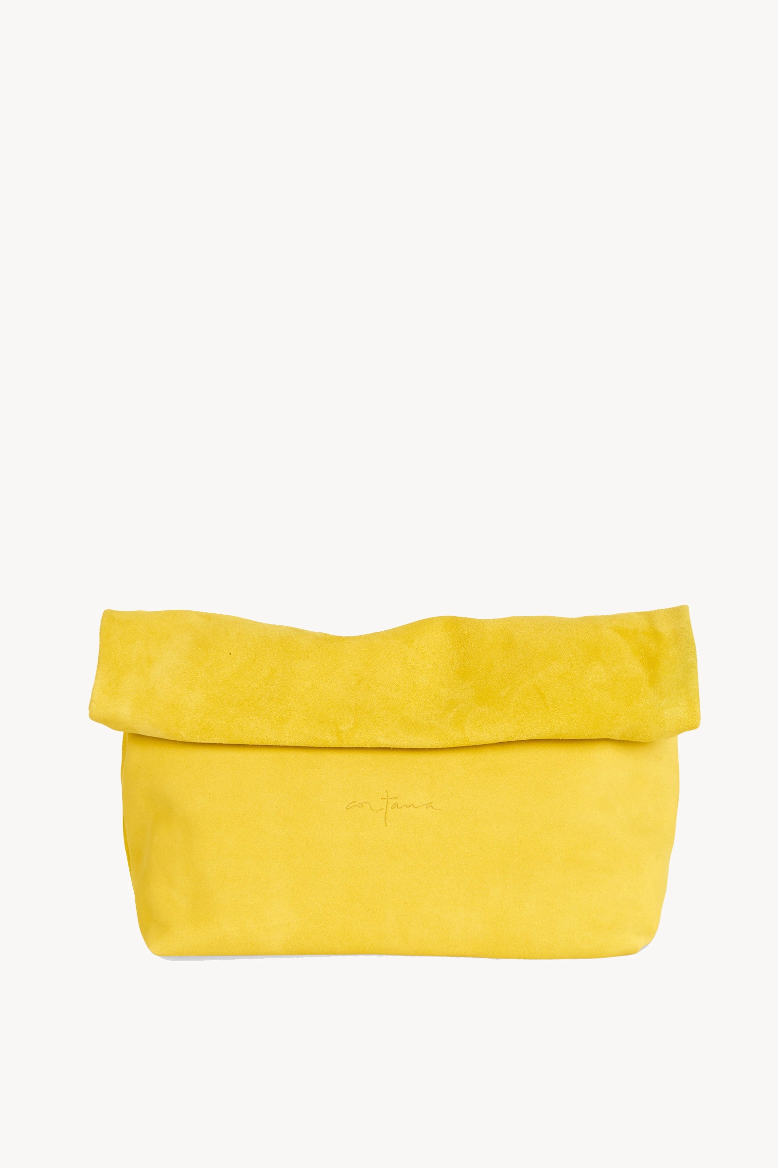 Delhi L, large yellow suede clutch