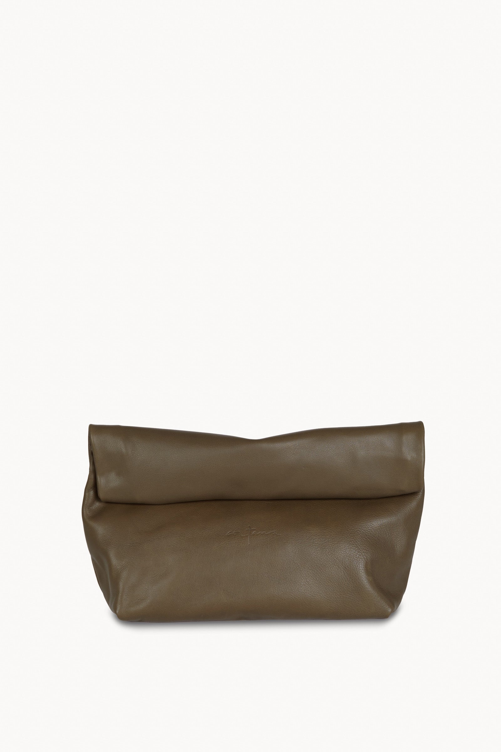 Delhi L, large khaki leather clutch