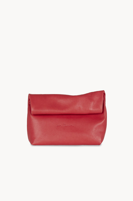 Delhi S, hibiscus red leather clutch