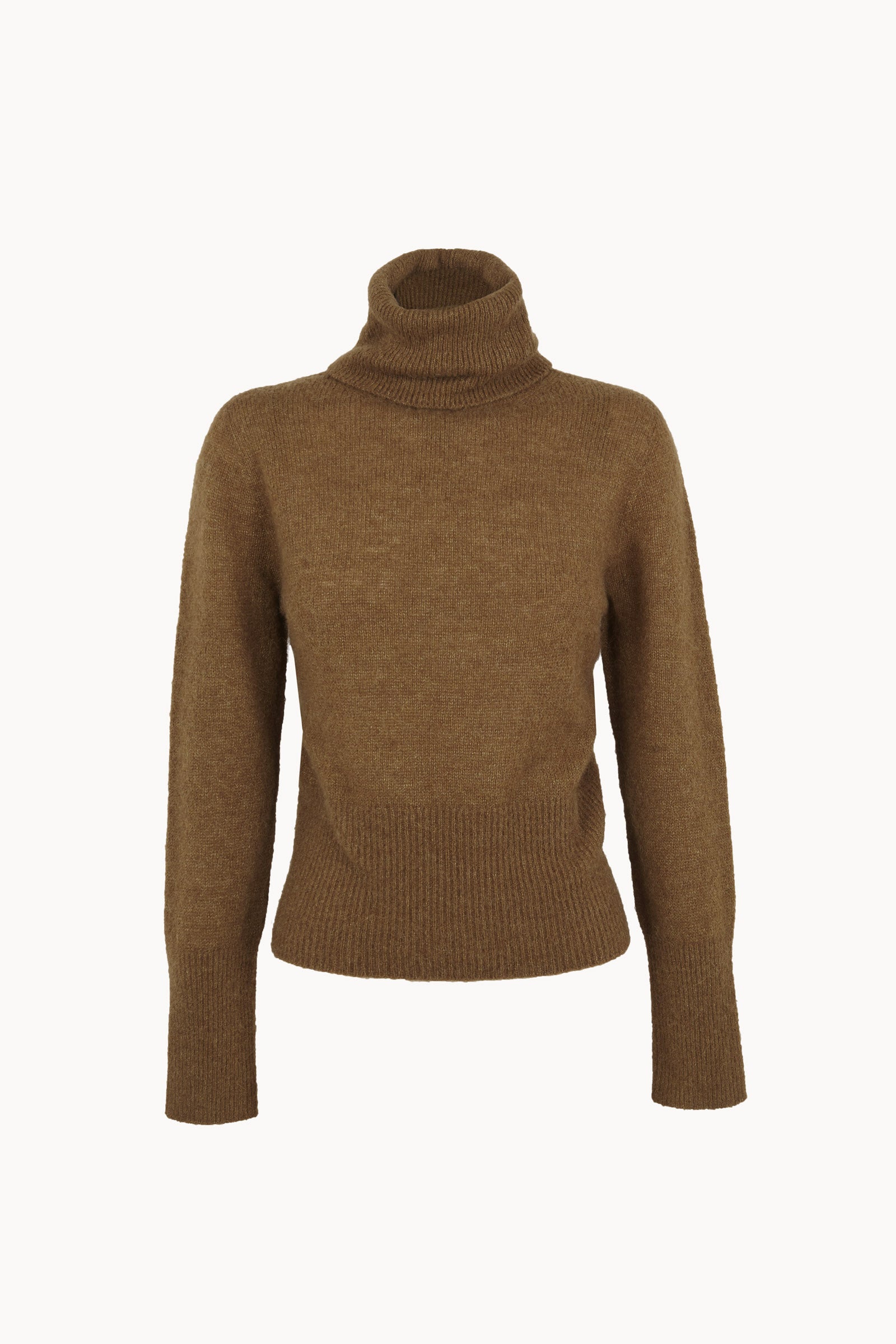Eira, jersey de cuello vuelto de alpaca y seda tabaco