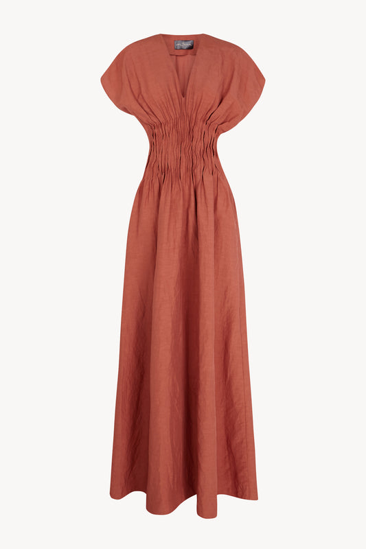 Elena, cayenne long gathered dress