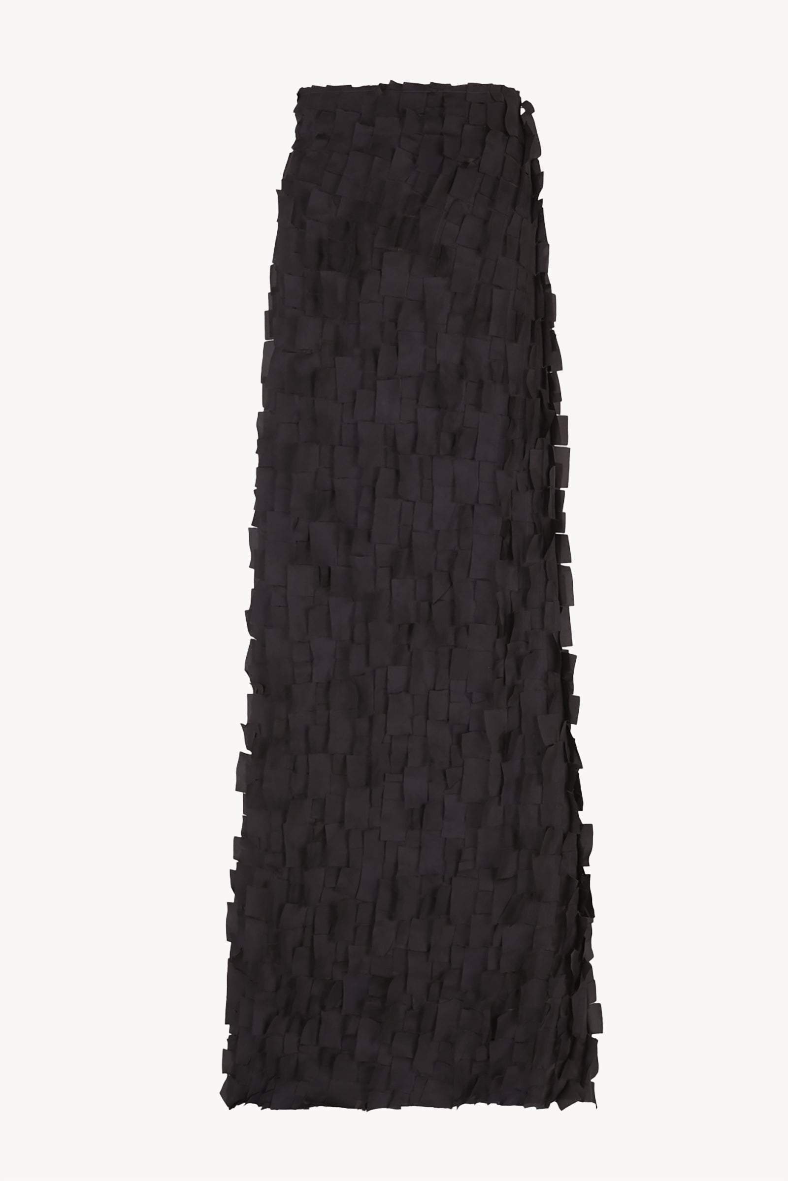 Epica, long silk skirt with a feathered effect