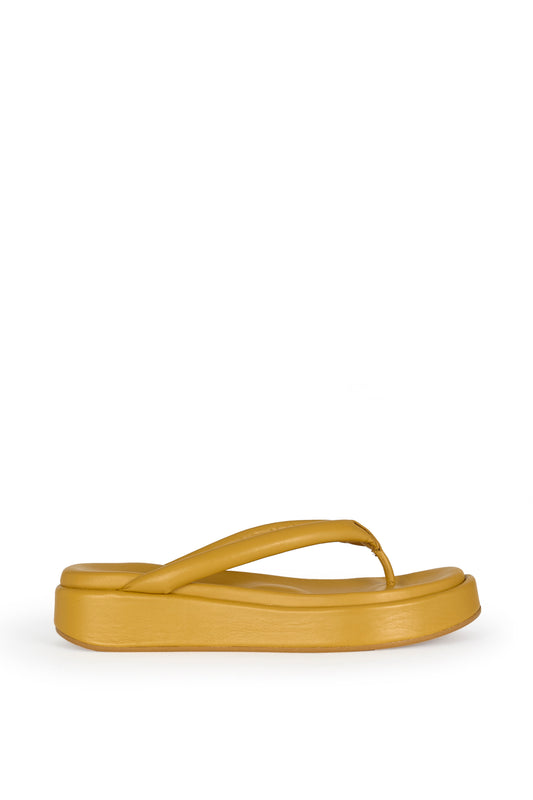 Geisha, mustard leather platform flip flops