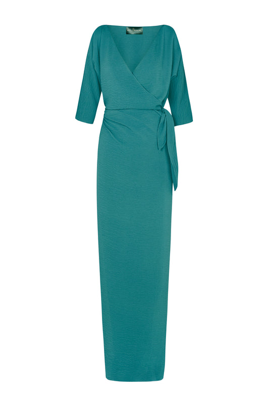Genara, green turquoise silk dress