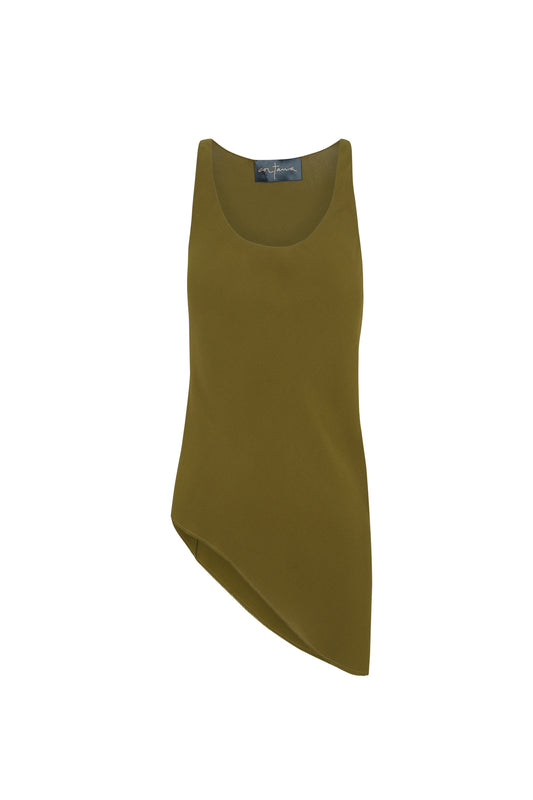 Georgia, moss green silk top