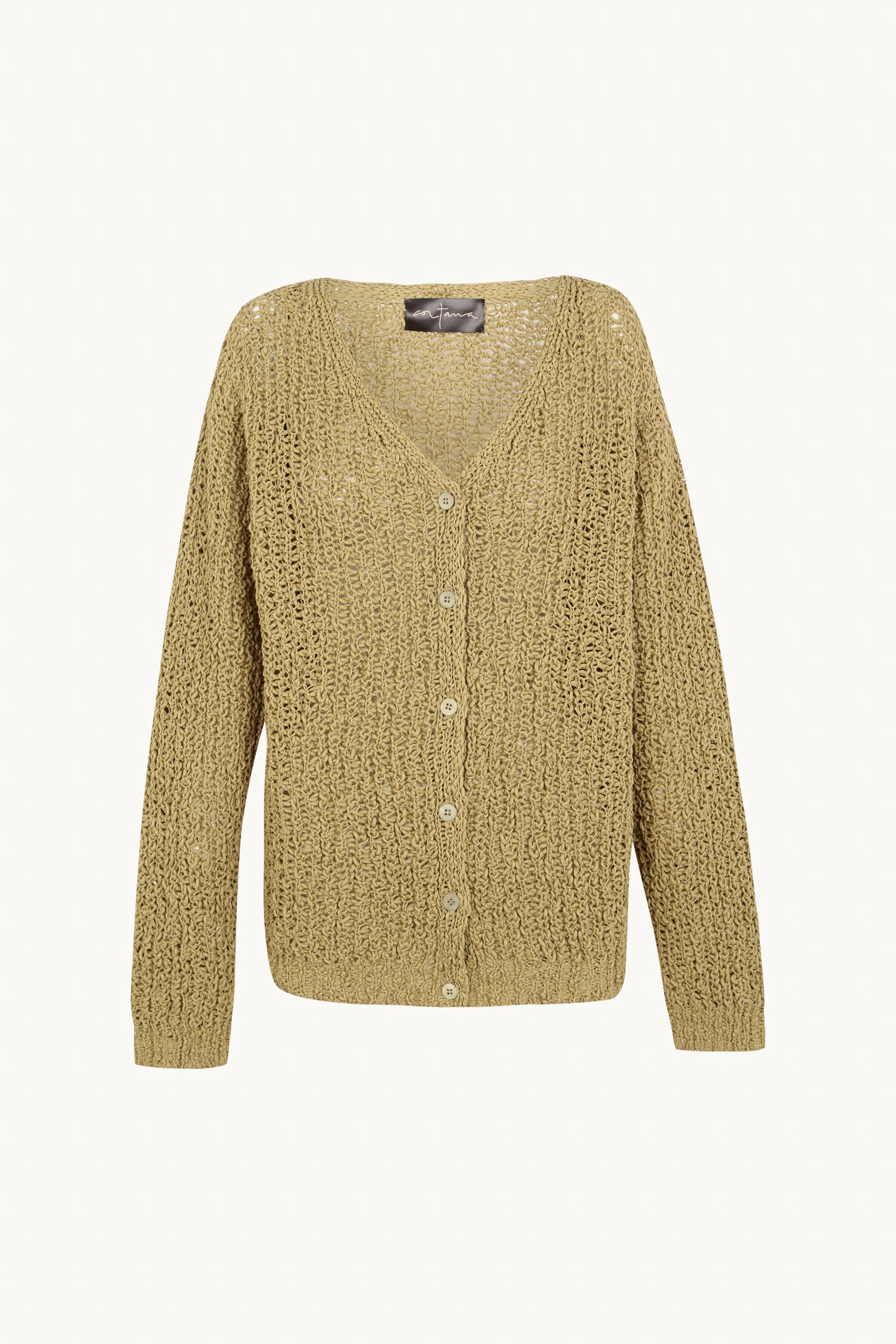 Gina, matte khaki oversized cardigan in mako cotton knit