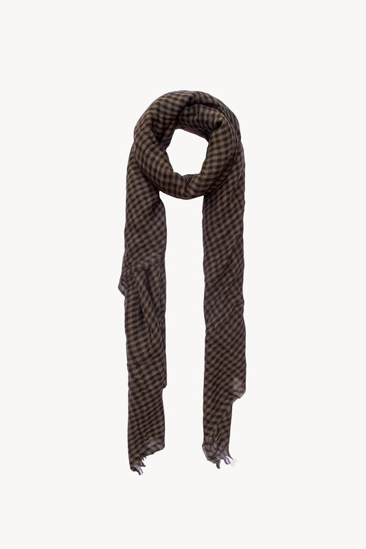 Trevor, foulard a cuadros vichy marrón y negro en cachemir y seda