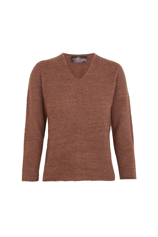 Hana, top en baby alpaca, cachemir y seda marron