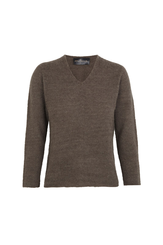 Hana, top en baby alpaca, cachemir y seda topo