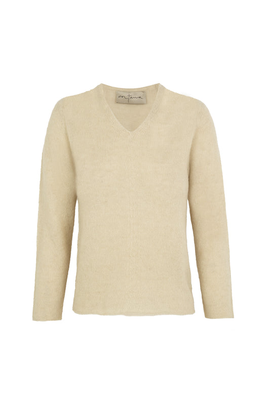 Hana, top en baby alpaca, cachemir y seda marfil