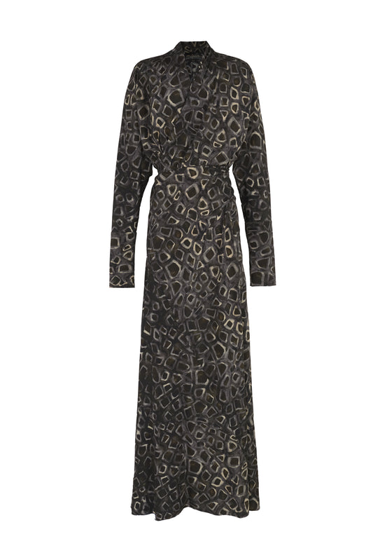 Irma, vestido largo en seda yasu print