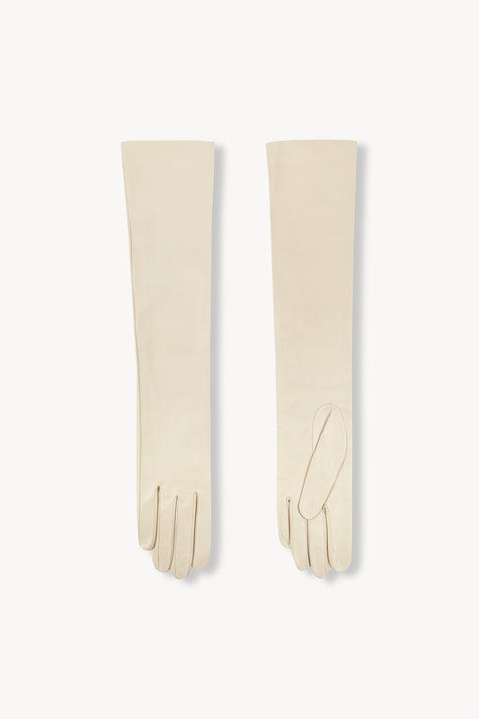 Jin, ivory long leather gloves