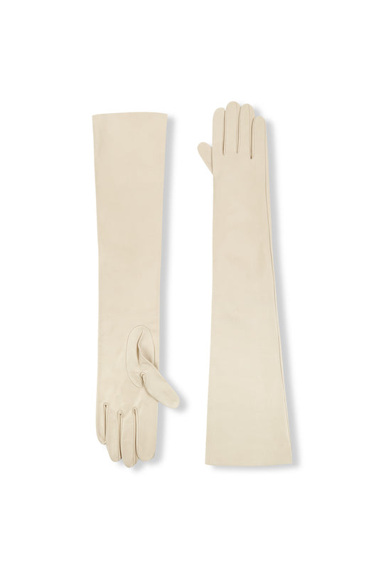 Jin, ivory long leather gloves